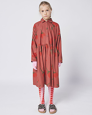 Bobo Choses Vestito con bottoni - Fiori - Rosso - Cotone organico e Ecovero Vestiti_