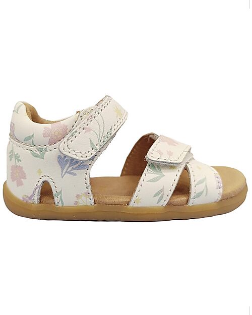 Bobux Sandali Step Up Flora - White Floral - Pelle Premium - Primi Passi Scarpe