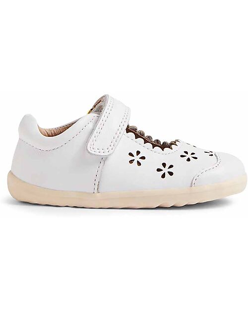 Bobux Sandali Step Up Heather - Bianco - Fiorellini Intagliati - Pelle Premium - Primi Passi Sandali