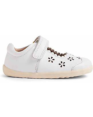Bobux Sandali Step Up Heather - Bianco - Fiorellini Intagliati - Pelle Premium - Primi Passi Sandali