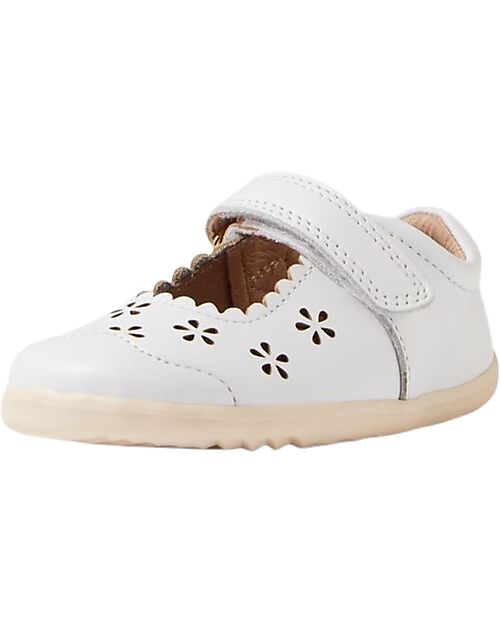 Bobux Sandali Step Up Heather - Bianco - Fiorellini Intagliati - Pelle Premium - Primi Passi Sandali