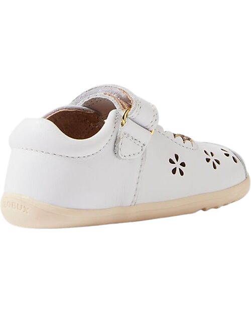 Bobux Sandali Step Up Heather - Bianco - Fiorellini Intagliati - Pelle Premium - Primi Passi Sandali