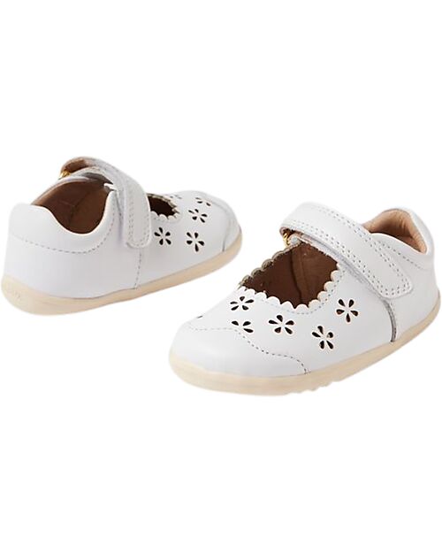 Bobux Sandali Step Up Heather - Bianco - Fiorellini Intagliati - Pelle Premium - Primi Passi Sandali