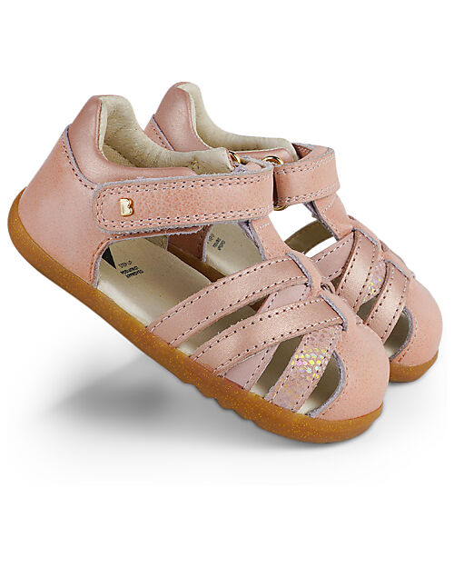 Bobux Sandalo Step-Up Cross Jump Ragnetto - Dusk Pearl + Rose Gold - Suola Flessibile per i Primi Passi Sandali