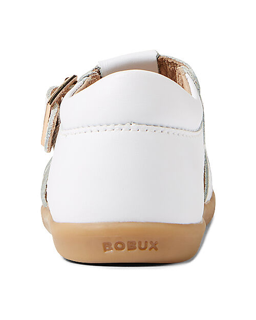 Bobux Sandalo Step Up Petal - Bianco - con Fiore Applicato - Primi Passi Sandali