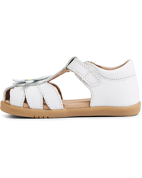 Bobux Sandalo Step Up Petal - Bianco - con Fiore Applicato - Primi Passi Sandali