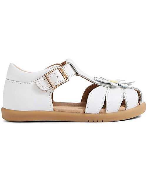 Bobux Sandalo Step Up Petal - Bianco - con Fiore Applicato - Primi Passi Sandali