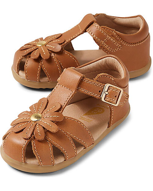 Bobux Sandalo Step Up Petal - Caramello - con Fiore Applicato - Primi Passi Sandali