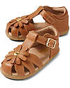 Bobux Sandalo Step Up Petal - Caramello - con Fiore Applicato - Primi Passi Sandali