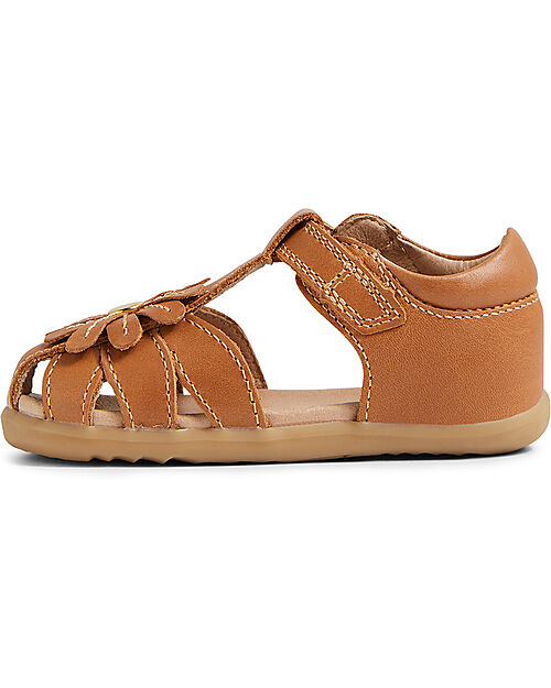 Bobux Sandalo Step Up Petal - Caramello - con Fiore Applicato - Primi Passi Sandali