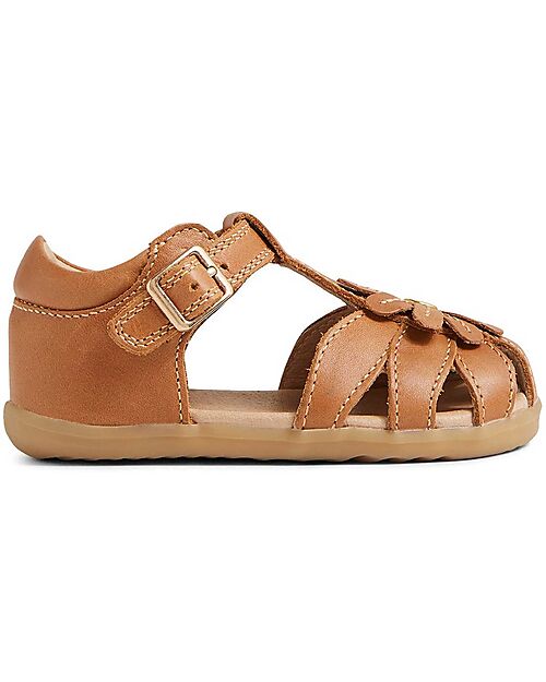 Bobux Sandalo Step Up Petal - Caramello - con Fiore Applicato - Primi Passi Sandali
