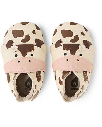 Bobux Sarpina Soft Sole - Mucca Mooley - Bianco e Caffè Nero - La cosa Migliore dopo i Piedi Scalzi! Scarpine Soft Sole