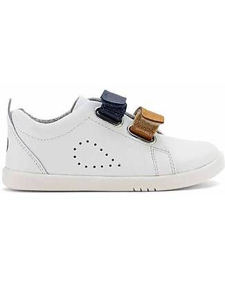 Bobux Scarpina I Walk Grass Court Switch - Bianco - Strap Navy e Butterscotch - Camminatori Esperti Sneakers