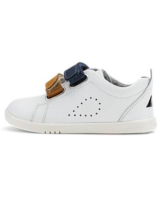 Bobux Scarpina I Walk Grass Court Switch - Bianco - Strap Navy e Butterscotch Scarpe