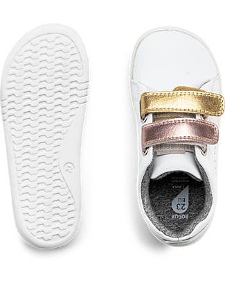Bobux Scarpina I Walk Grass Court Switch - Bianco - Strap Rose Gold e Gold Scarpe
