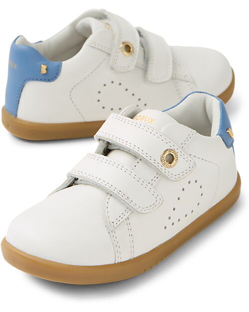 Bobux Scarpina I Walk Maverick - Bianco e Azzurro - Pelle Premium - Cammiatori Esperti Scarpe