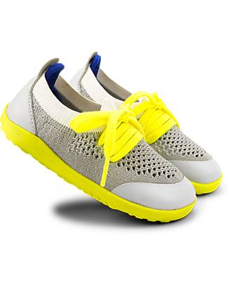 Bobux Scarpina I-Walk Play Knit - Grigio/Bianco - Morbido Tessuto Elastico! Scarpe_
