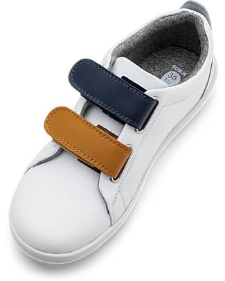 Bobux Scarpina Kid Plus Grass Court Switch - Bianco - Strap Intercambiabili Blu Navy e Butterscotch - Suola Imbottita e Flessibile Sneakers
