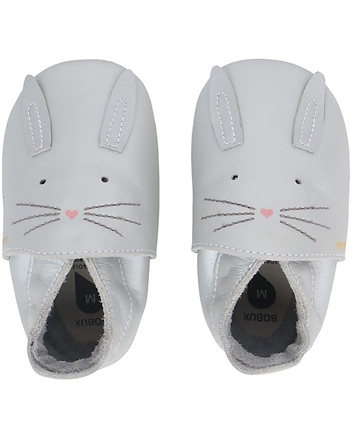 Bobux Scarpina Soft Sole, Argento con Coniglietto - La cosa migliore dopo i piedi scalzi! Scarpine Soft Sole