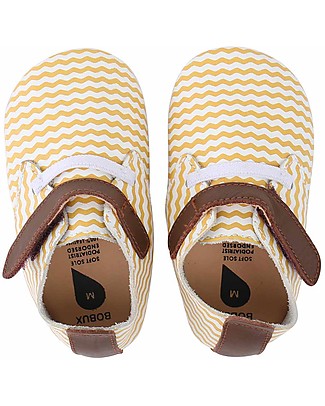 Bobux Scarpina Soft Sole, Bianco Beige Chevron con Strappo - La cosa migliore dopo i piedi scalzi! Soft Sole Bobux