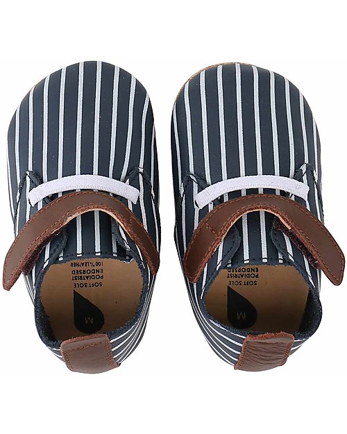 Bobux Scarpina Soft Sole,  Bianco Navy Strisce con Strappo - La cosa migliore dopo i piedi scalzi! Scarpine Soft Sole