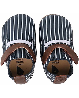 Bobux Scarpina Soft Sole, Bianco Navy Strisce con Strappo - La cosa migliore dopo i piedi scalzi! Soft Sole Bobux