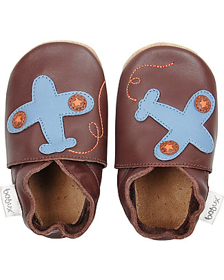 Bobux Scarpina Soft Sole, Color Cioccolato con Aeroplanino - La cosa migliore dopo i piedi scalzi! Scarpe
