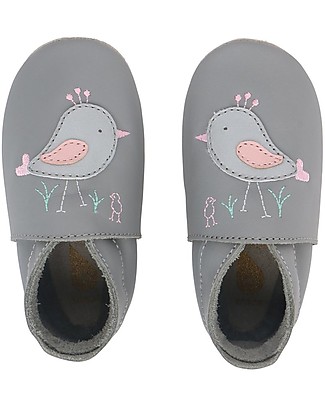 Bobux Scarpina Soft Sole - Grigio con Uccellino - La cosa migliore dopo i piedi scalzi! Soft Sole Bobux