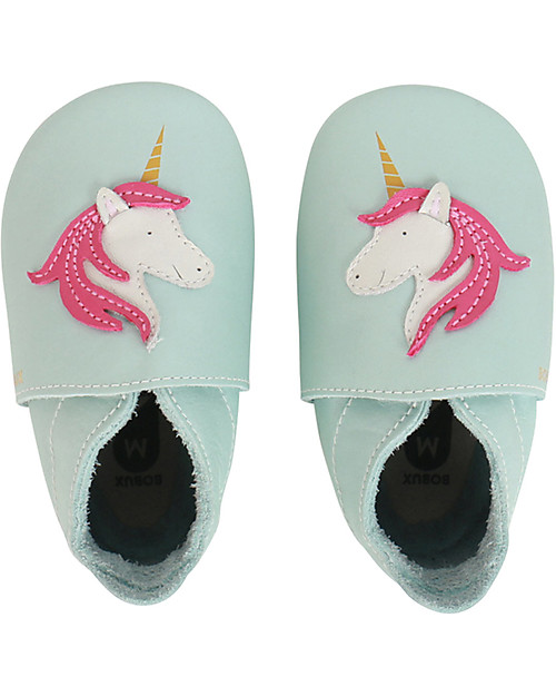 Bobux Scarpina Soft Sole - Verde Acqua Brillante con Unicorno - La cosa migliore dopo i piedi scalzi! Scarpine Soft Sole