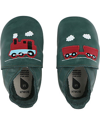 Bobux Scarpina Soft Sole, Verde Foresta con Treno e Carro - La cosa migliore dopo i piedi scalzi! Scarpine Soft Sole