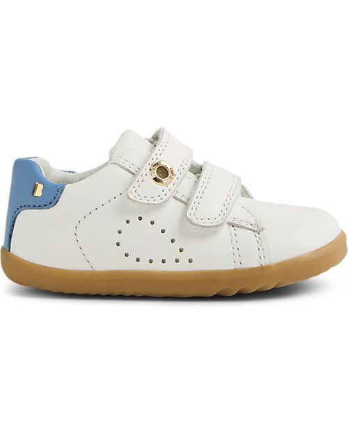 Bobux Scarpina Step Up Maverick - Bianco e Azzurro - Pelle Premium - Primi Passi Scarpe