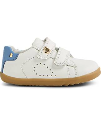 Bobux Scarpina Step Up Maverick - Bianco e Azzurro - Pelle Premium - Primi Passi Scarpe