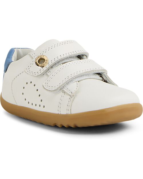 Bobux Scarpina Step Up Maverick - Bianco e Azzurro - Pelle Premium - Primi Passi Scarpe