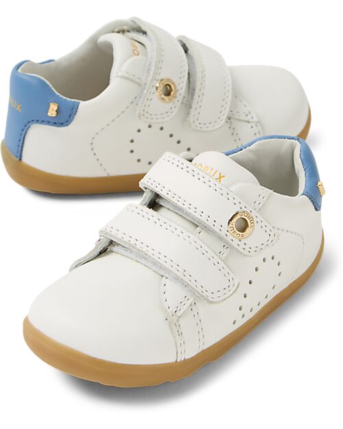 Bobux Scarpina Step Up Maverick - Bianco e Azzurro - Pelle Premium - Primi Passi Scarpe