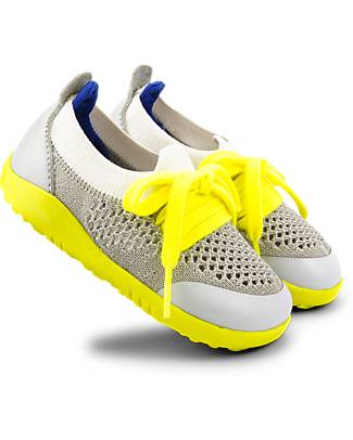 Bobux Scarpina Step-Up Play Knit - Grigio/Giallo - Morbido Tessuto Elastico! Scarpe