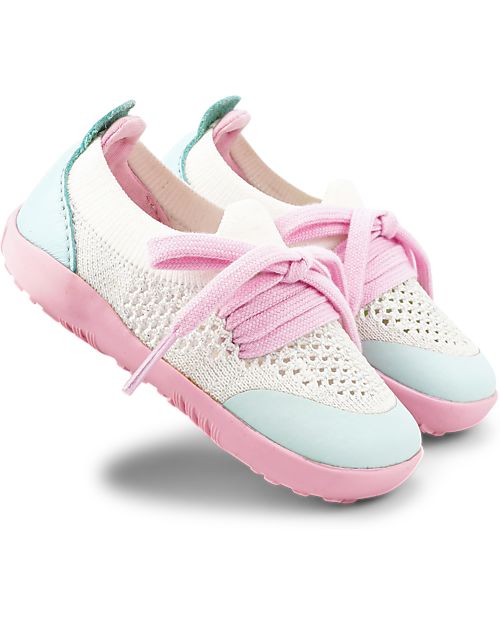 Bobux Scarpina Step-Up Play Knit - Rosa/Bianco - Morbido Tessuto Elastico! Scarpe