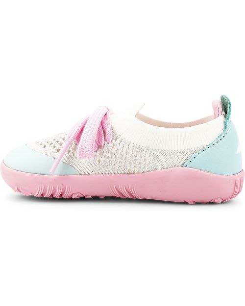 Bobux Scarpina Step-Up Play Knit - Rosa/Bianco - Morbido Tessuto Elastico! Scarpe