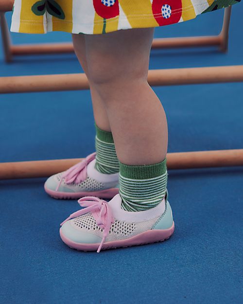 Bobux Scarpina Step-Up Play Knit - Rosa/Bianco - Morbido Tessuto Elastico! Scarpe