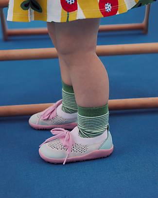 Bobux Scarpina Step-Up Play Knit - Rosa/Bianco - Morbido Tessuto Elastico! Scarpe