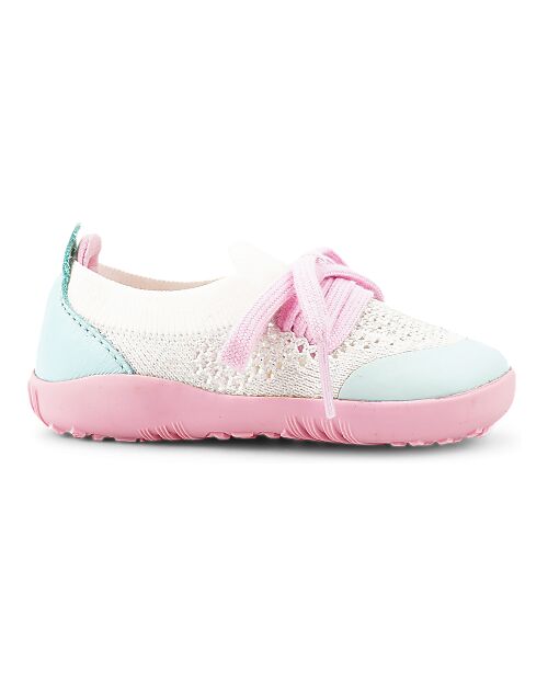 Bobux Scarpina Step-Up Play Knit - Rosa/Bianco - Morbido Tessuto Elastico! Scarpe