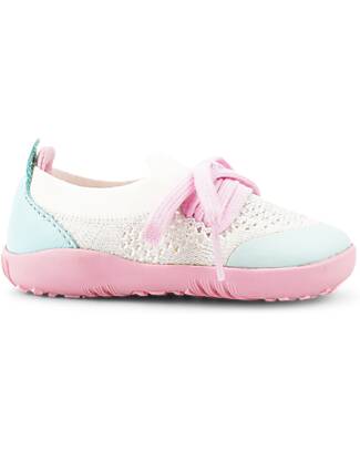 Bobux Scarpina Step-Up Play Knit - Rosa/Bianco - Morbido Tessuto Elastico! Scarpe