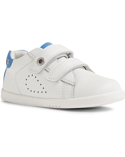 Bobux Scarpine I Walk Maverick - Bianco e Azzurro - Pelle Premium - Cammiatori Esperti Scarpe