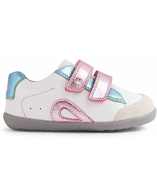 Bobux Scarpine Step Up Blaze - Bianco e Rosa Metallizato - Pelle Premium - Primi Passi Scarpe