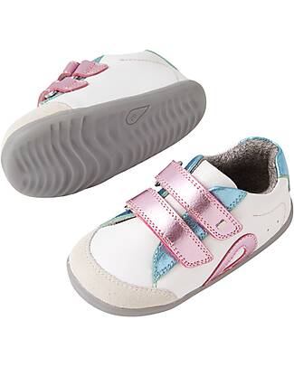 Bobux Scarpine Step Up Blaze - Bianco e Rosa Metallizato - Pelle Premium - Primi Passi Scarpe