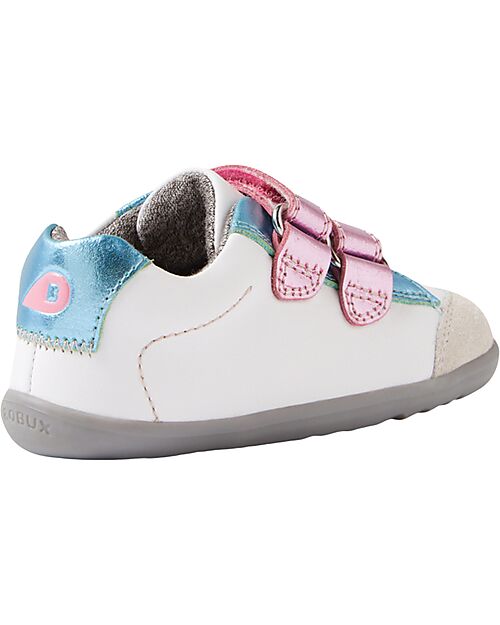 Bobux Scarpine Step Up Blaze - Bianco e Rosa Metallizato - Pelle Premium - Primi Passi Scarpe