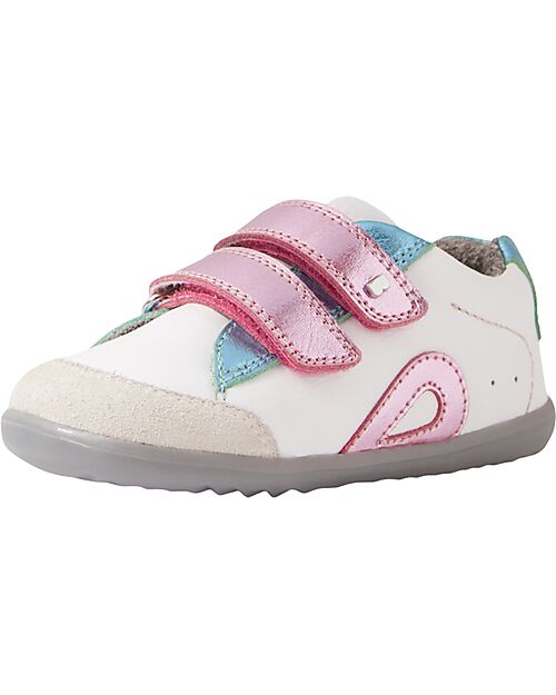 Bobux Scarpine Step Up Blaze - Bianco e Rosa Metallizato - Pelle Premium - Primi Passi Scarpe