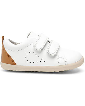 Bobux Scarpine Step Up Grass Court - Bianco/Caramello - Primi Passi Sneakers