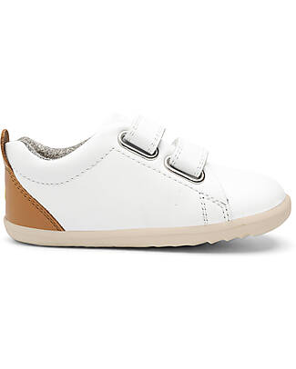 Bobux Scarpine Step Up Grass Court - Bianco/Caramello - Primi Passi Sneakers