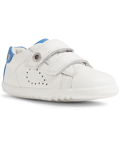 Bobux Scarpine Step Up Maverick - Bianco e Azure - Pelle Premium - Primi Passi Scarpe