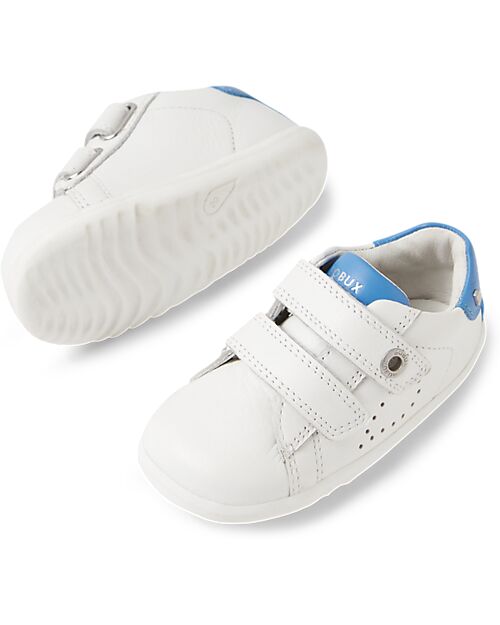 Bobux Scarpine Step Up Maverick - Bianco e Azure - Pelle Premium - Primi Passi Scarpe